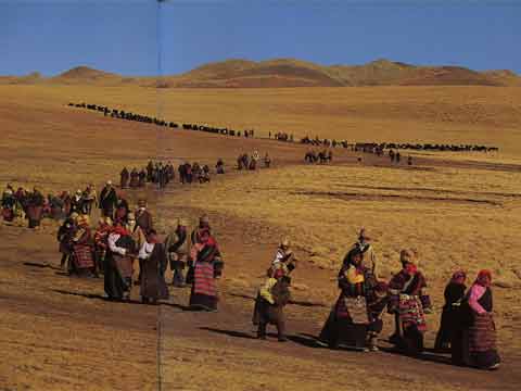 
Nomads circumambulate a stupa on a hill in the Nagchu region on the Lhabab Duchen Fe3stival - Tibet Nomachi book
